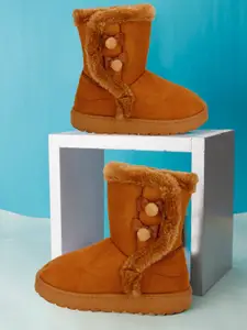 PASSION PETALS Girls Faux Fur Trim Mid-Top Winter Boots