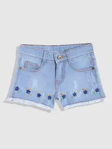 YK Girls Floral Slim Fit Denim Shorts
