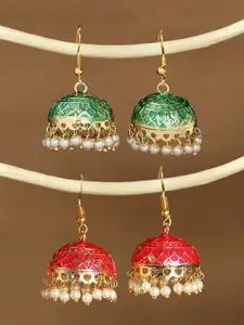 OOMPH Set Of 2 Dome Shaped Meenakari Jhumkas
