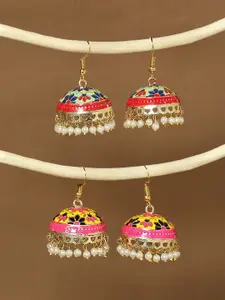 OOMPH Set Of 2 Dome Shaped Meenakari Jhumkas
