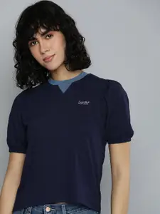 Levis Pure Cotton Solid Puff Sleeve Top