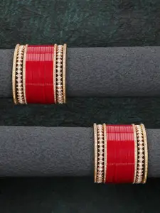Adwitiya Collection Set Of 33 Gold-Plated Stone Studded & Beaded Chuda Bangles