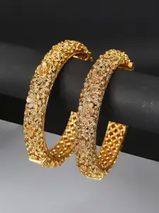 Adwitiya Collection Set Of 2 24KT Gold-Plated Antique Bangles