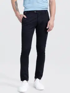 Snitch Men Black Slim Fit Cotton Chinos Trousers
