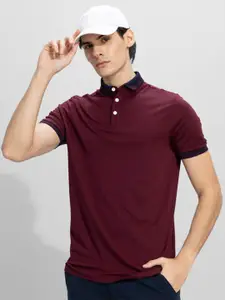 Snitch Maroon Polo Collar Slim Fit Cotton T-shirt