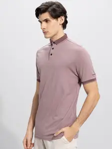 Snitch Mauve Polo Collar Slim Fit Cotton T-shirt