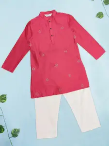 indus route by Pantaloons Boys Ethnic Motifs Embroidered Kurta with Trousers