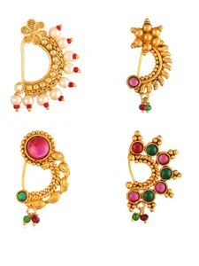 Vighnaharta Set Of 4 Gold-Plated Stone-Studded Nose Ring