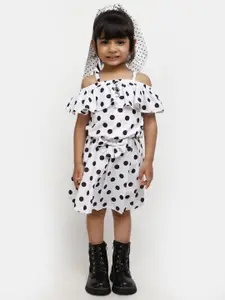 V-Mart Girls Polka Dot Printed Off-Shoulder A-Line Dress