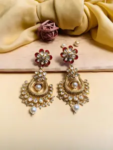 ABDESIGNS Gold Plated Floral Stone Studded & Beaded Drop Earrings