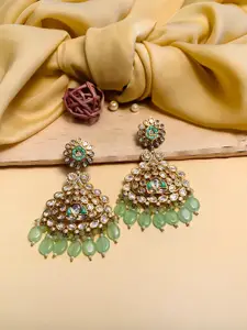 ABDESIGNS Gold Plated Contemporary Stone Studded & Beaded Drop Earrings