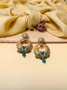 ABDESIGNS Gold Plated Contemporary Stone Studded & Beaded Drop Earrings