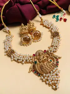 ABDESIGNS Gold-Plated & White Beaded Antique Necklace Set