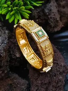 GRIIHAM Gold-Plated Stone Studded Kada Bangle