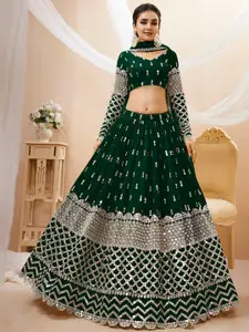 FABPIXEL Embroidered Sequinned Semi-Stitched Lehenga & Unstitched Blouse With Dupatta