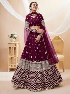 FABPIXEL Embroidered Mirror Work Semi-Stitched Lehenga Choli With Dupatta