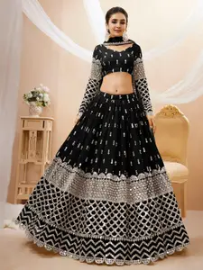 FABPIXEL Embroidered Sequinned Semi-Stitched Lehenga & Unstitched Blouse With Dupatta