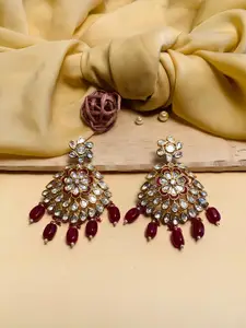 ABDESIGNS Gold-Plated Floral Stone-Studded Drop Earrings