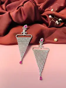 ABDESIGNS Silver Plated Triangular Stone Studded Drop Earrings