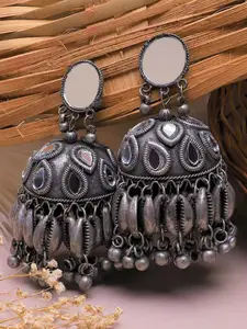 ATIBELLE Silver-Plated Dome Shaped  Mirror Detailing Afghani Jhumkas