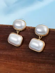 Adwitiya Collection Gold-Plated Beaded Classic Drop Earrings