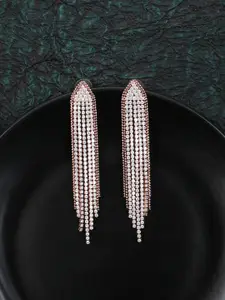Adwitiya Collection Rose Gold-Plated Studded Classic Drop Earrings