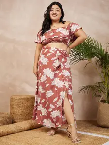 Berrylush Curve Women Plus Size Printed Top with Skirt