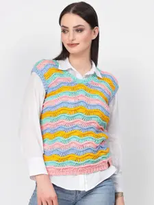 Velvery Striped Sleeveless Sweater Vest