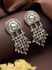 Priyaasi Silver-Plated Contemporary Oxidised Drop Earrings