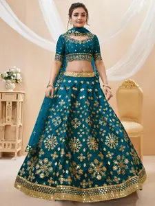 FABPIXEL Embroidered Mirror Work Semi-Stitched Lehenga Choli With Dupatta