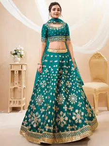 FABPIXEL Embroidered Mirror Work Semi-Stitched Lehenga Choli With Dupatta