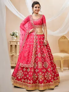 FABPIXEL Embroidered Sequinned Semi-Stitched Lehenga & Unstitched Blouse With Dupatta