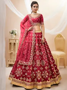 FABPIXEL Embroidered Mirror Work Semi-Stitched Lehenga Choli With Dupatta