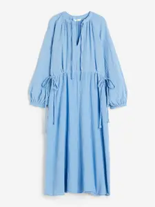H&M Women Tie-Detail Double-Weave Cotton Dress