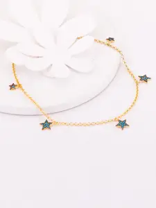 GIVA 925 Sterling Silver Gold-Plated Stone-Studded Star Shine Anklet