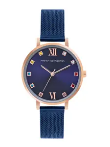 French Connection Women Embellished Dial & Stainless Steel Bracelet Style Straps Analogue Watch FCN00068G