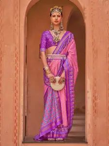 Mitera Pink & Purple Ethnic Motifs Woven Design Zari Patola Saree