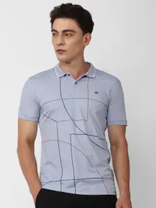 Peter England Geometric Printed Slim Fit  Polo Collar Cotton Modal T-shirt
