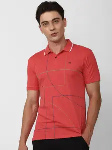 Peter England Geometric Printed Slim Fit  Polo Collar Cotton Modal T-shirt