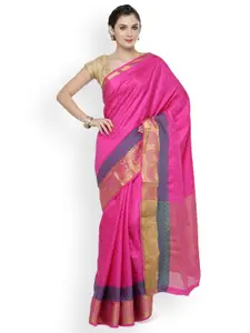 Kvsfab Pink & Blue Silk Cotton Woven Design Saree