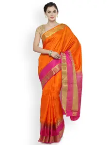 Kvsfab Orange & Pink Silk Cotton Woven Design Saree