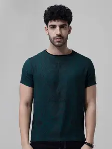 Snitch Teal Green Ethnic Motifs Printed Knitted T-Shirt