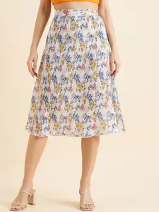 PANIT Floral Printed Accordion Pleated A-Line Knee-Length Skirt