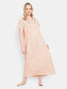 V-Mart Floral Printed Pure Cotton Maxi Nightdress