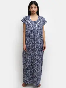 V-Mart Abstract Printed Pure Cotton Maxi Nightdress