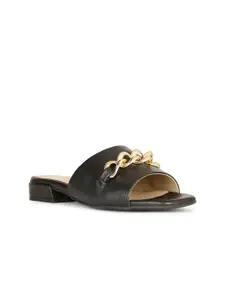 Naturalizer Leather Open Toe Flats With Western Embellished