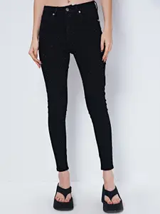 COVER STORY Women Black Skinny Fit Embellished Clean Look Stretchable Jeans