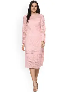 StyleStone Women Pink Self Design A-Line Dress