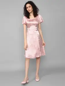 Allen Solly Woman Self Designed Square Neck Flared Sleeve A-Line Dress