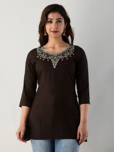 CKM Floral Embroidered A-Line Kurti